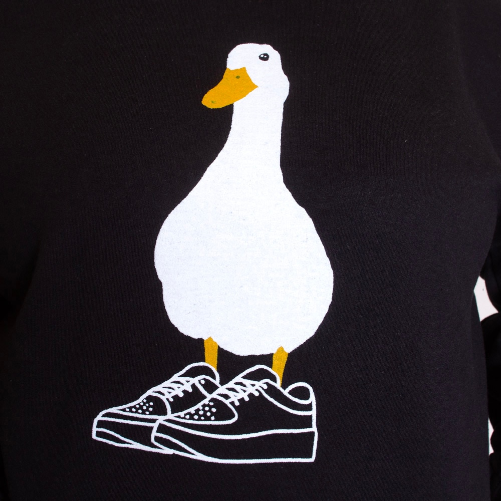 Ducks Spirit, McKenzie SewOn, Black, Pullover, Cotton Blend, Men, Unisex, Tennis, Fleece, Anatidae Duck, Tennis Shoe design, Crew, Sweatshirt, 862380